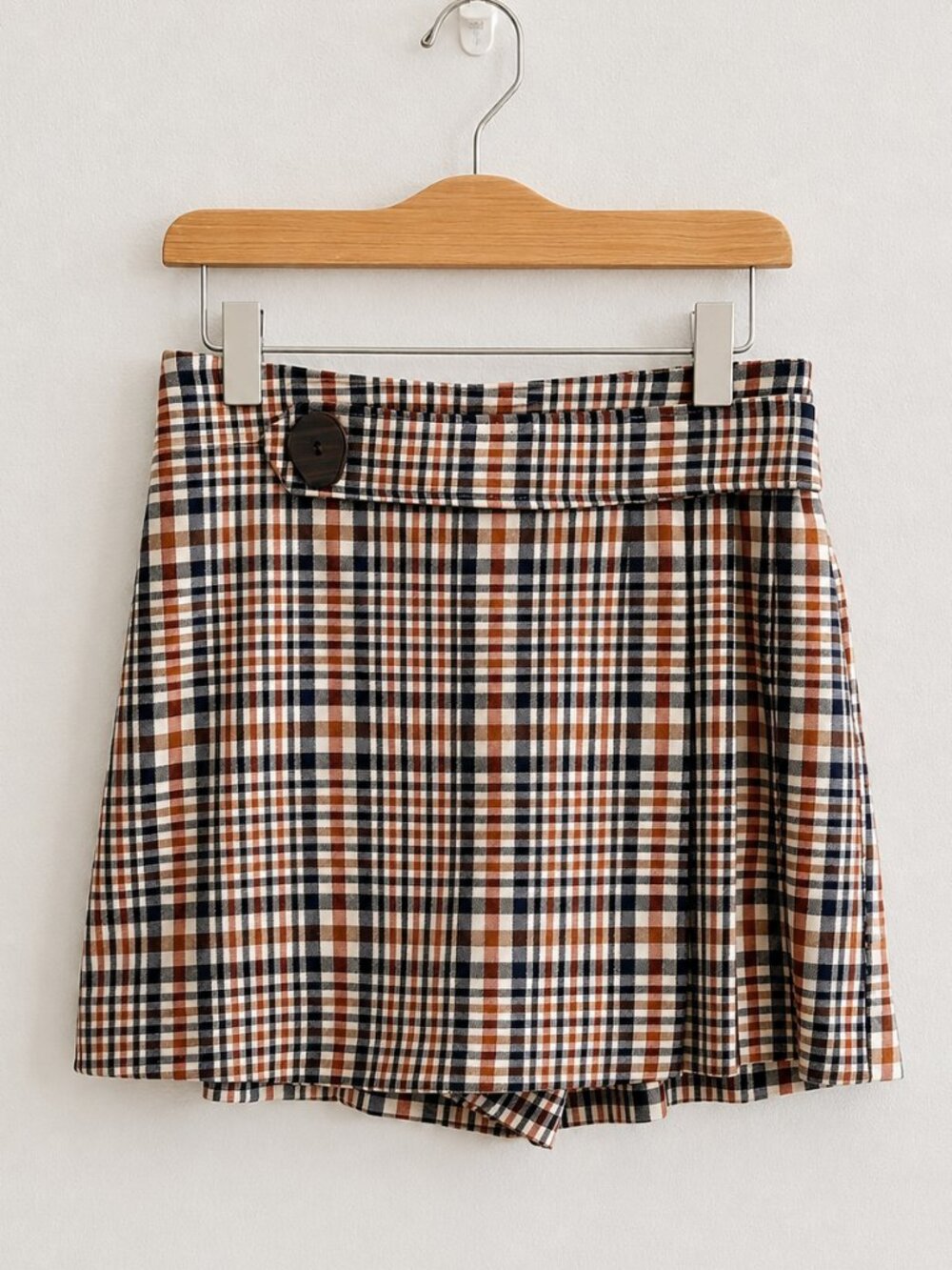 ZARA Kids Girl's Flannel Plaid Skort/Skirt, Navy/Orange/Cream, Size 13-14 Years